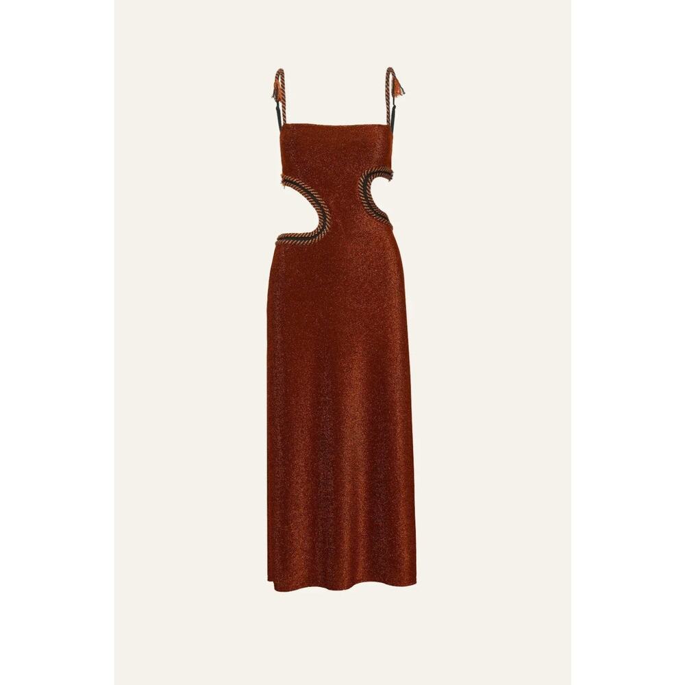 Johanna Ortiz Fabulous Festival Midi Dress - XS Bronze Metallic Cut Out - Picture 1 of 6